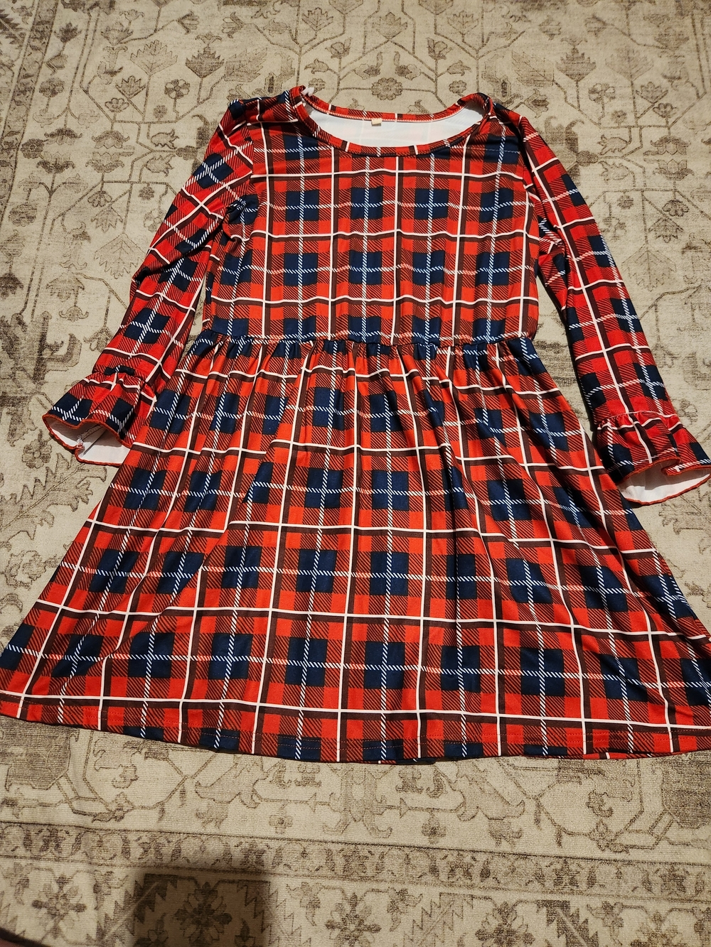 Girls Red Plaid Long-Sleeve Dress